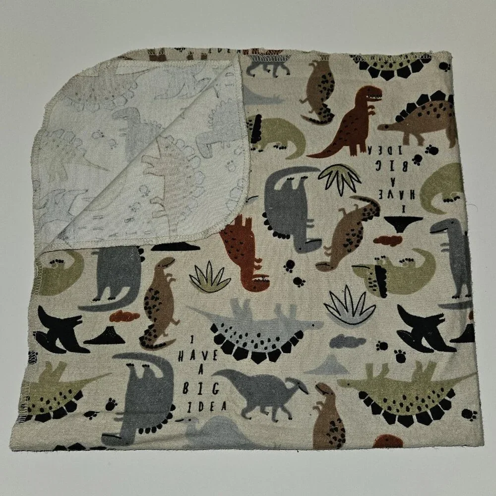 Gerber Tan Dinosaur Receiving Blanket 100% Cotton Brown Volcano I Have Big Idea